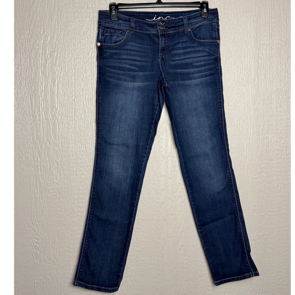 INC Denim Straight Leg Regular Fit Dark Wash Jeans Womens Size 10 Double Button